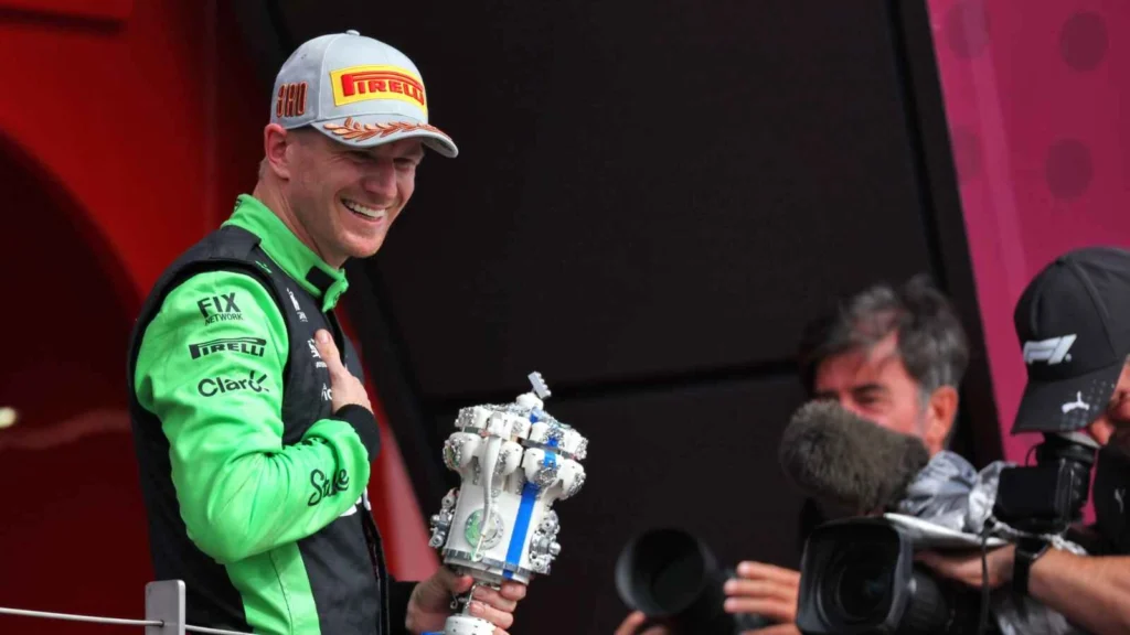 Hulkenberg celebrates long-awaited first F1 podium at Silverstone